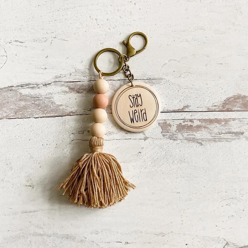 Wholesale 20PCS Cotton Thread Tassel Multi-color Silicone Beads Wood Chip Hanging Key Chain